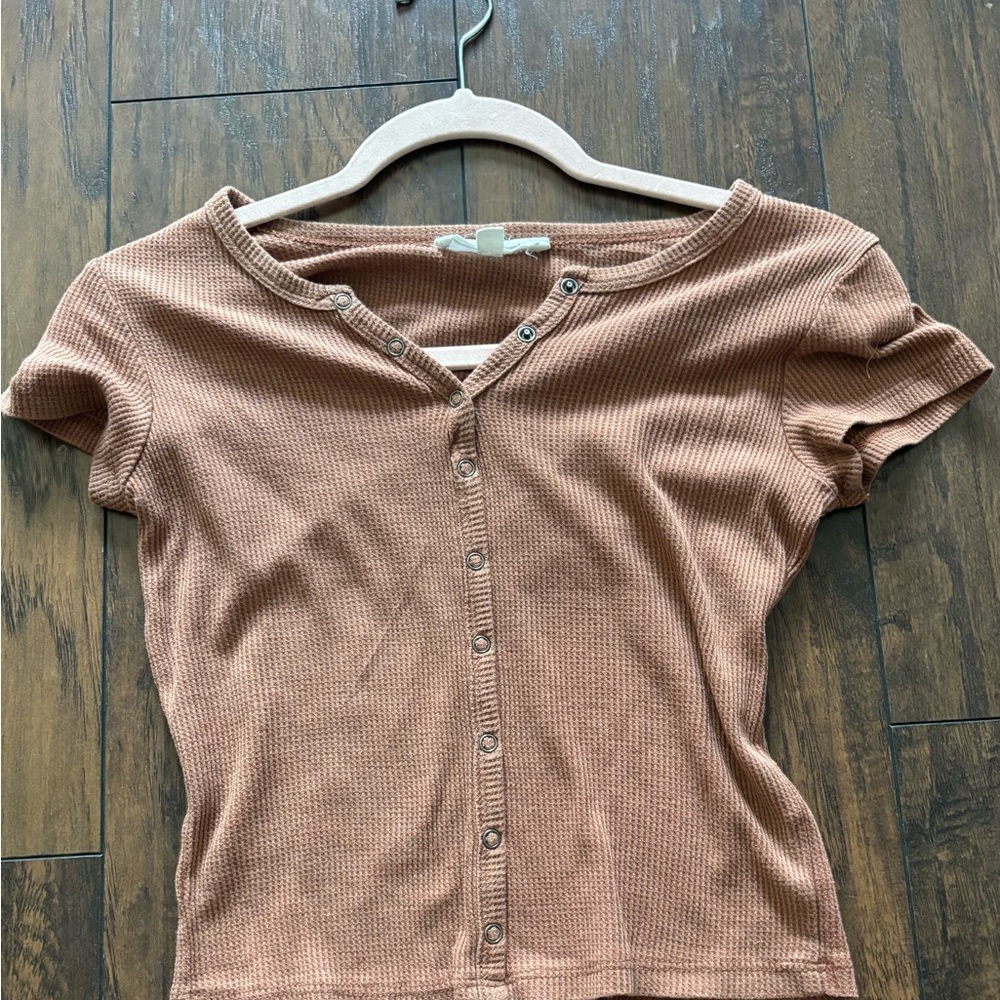 Hippie Rose Ribbed Button-Down Brown Top